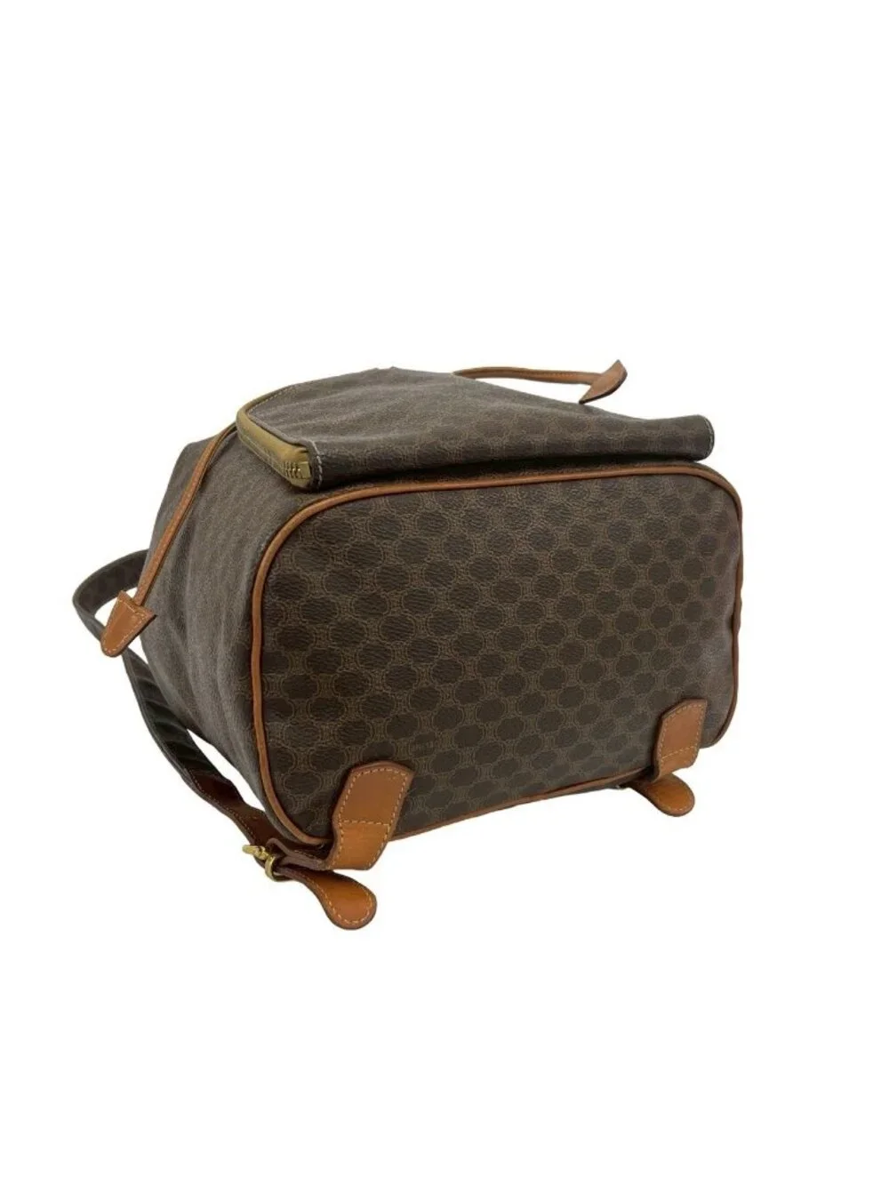 Celine Vintage Macadam Blason Pattern Leather Backpack Brown
